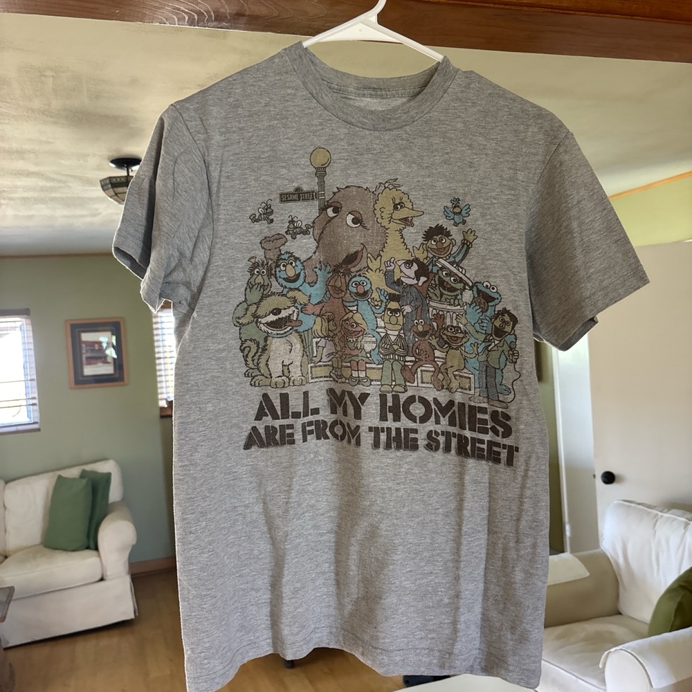Sesame Street Gray Short Sleeve Tee with Characters